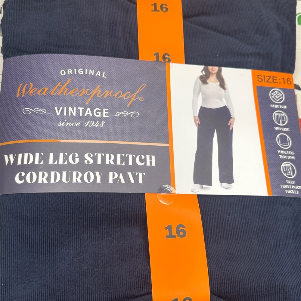Weatherproof Vintage Corduroy Womens Tan Wide-Leg Pants navy